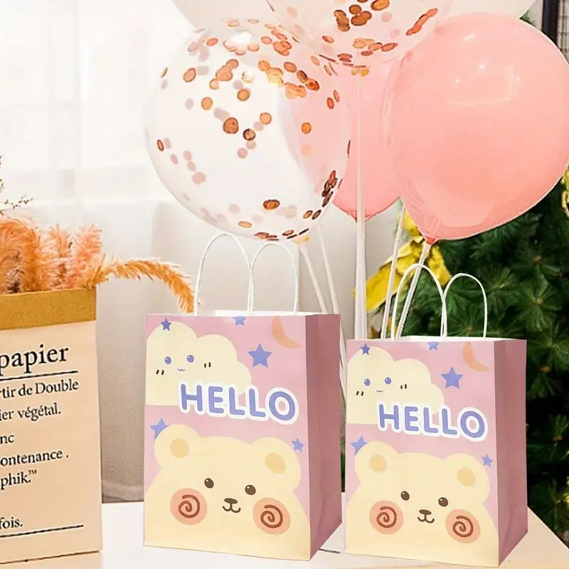 10/50/100pcs, Cute Hello Bear Gift Bag, Candy Bag, Cute Baby Shower Party Gift Bag, Wedding Tote Bag, Birthday Gift Bag, Suitable For Various Festival Party Gift Bags