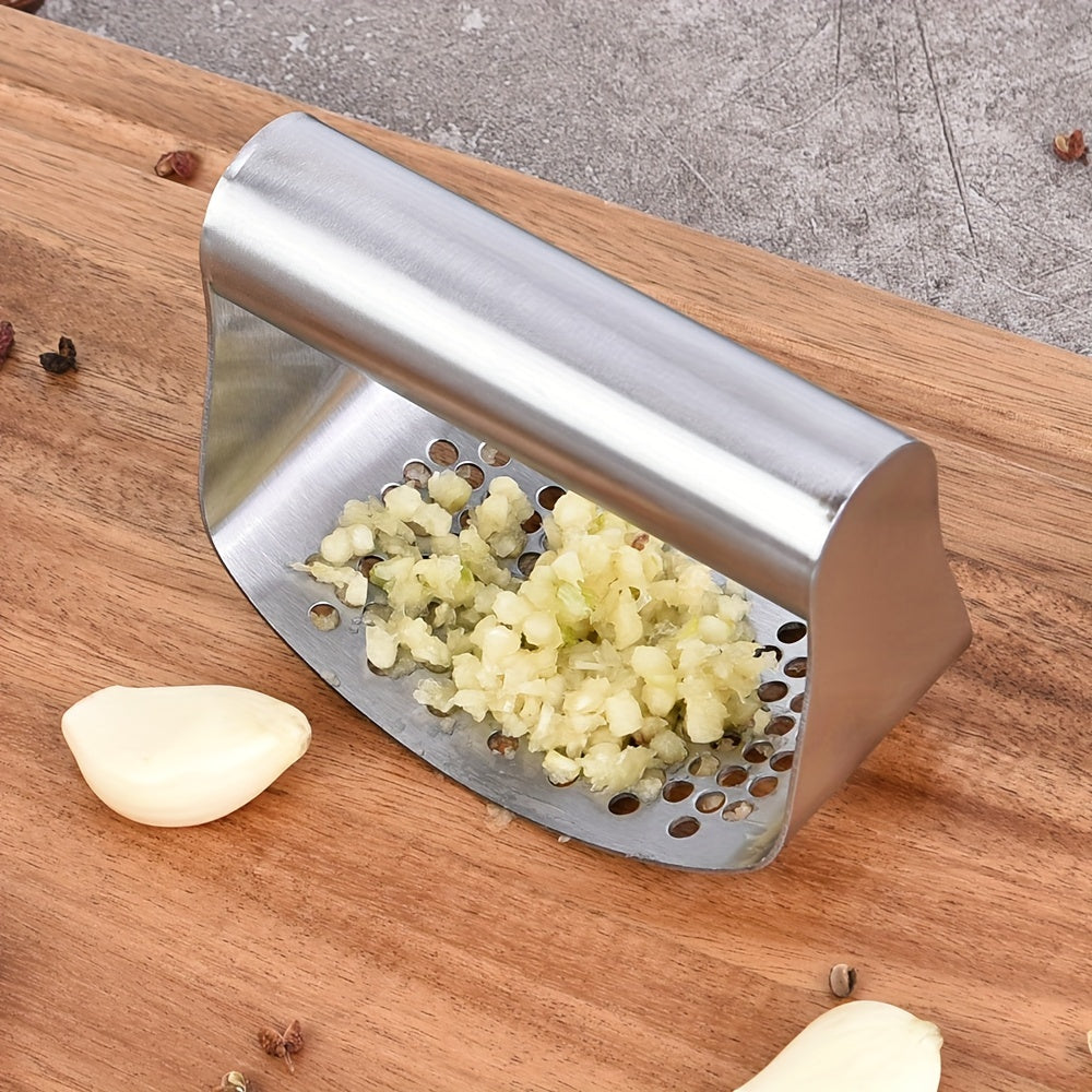 1pc, Stainless Steel Garlic Press - Rocker Metal Mincer and Crusher for Easy Kitchen Chopping - Washable and Durable - Essential Kitchen Gadget