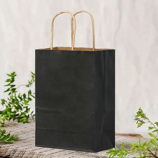 8/12/25/50/100pcs, Fashionable And Practical Black Kraft Paper Hand-held Gift Bags, Suitable For Gift Packaging For Various Birthday Parties And Gatherings, Small Business Supplies, Shopping Bag, Party Bag, Party Gift Bag, Craft Tote Bag, Party Favors