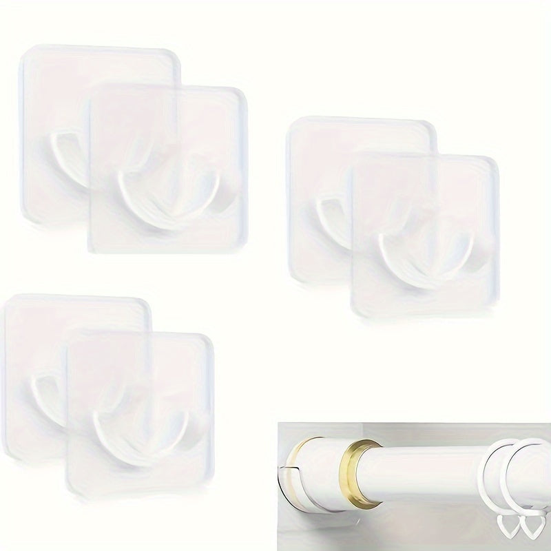 2/6/8/10PCs Punch-free Telescopic Rod Bracket, Adhesive Shower Curtain Rod Holder, No Drilling Shower Rod Tension Holder, Traceless Strong Sticky Hook, Household Storage Organizer For Office, Bathroom, Closet, Wardrobe, Bedroom Accessories