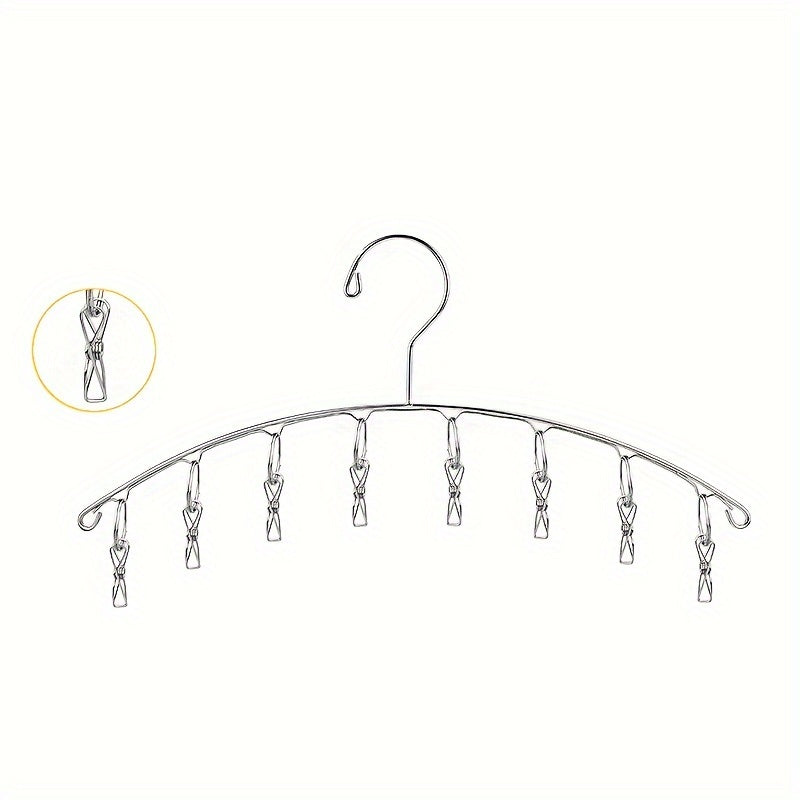 1pc Stainless Steel Hanger With Clothespins, Hat Organizer Laundry Rack, Hat Organizer Hanger, Drying Rack For Drying Socks, Bra, Underwear, Socks, Gloves