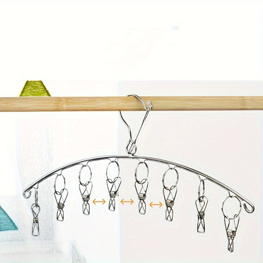 1pc Stainless Steel Hanger With Clothespins, Hat Organizer Laundry Rack, Hat Organizer Hanger, Drying Rack For Drying Socks, Bra, Underwear, Socks, Gloves