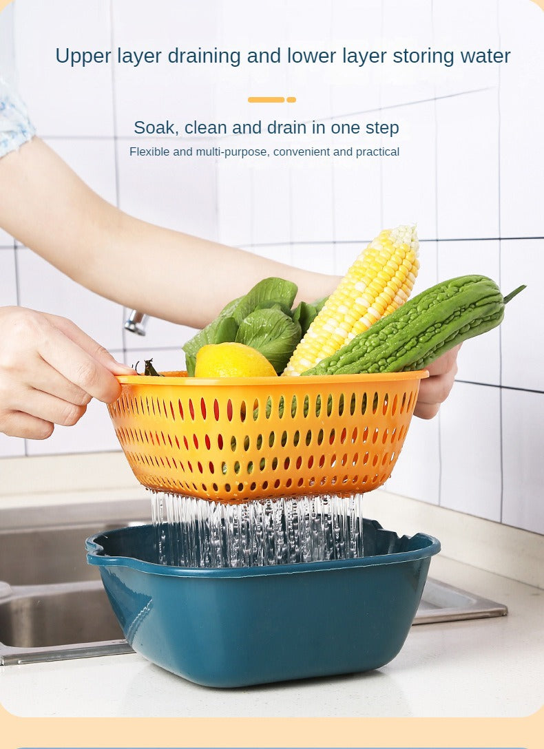 Home Kitchen Multifunctional Plastic Wash Basket Double Drainer Six-piece set