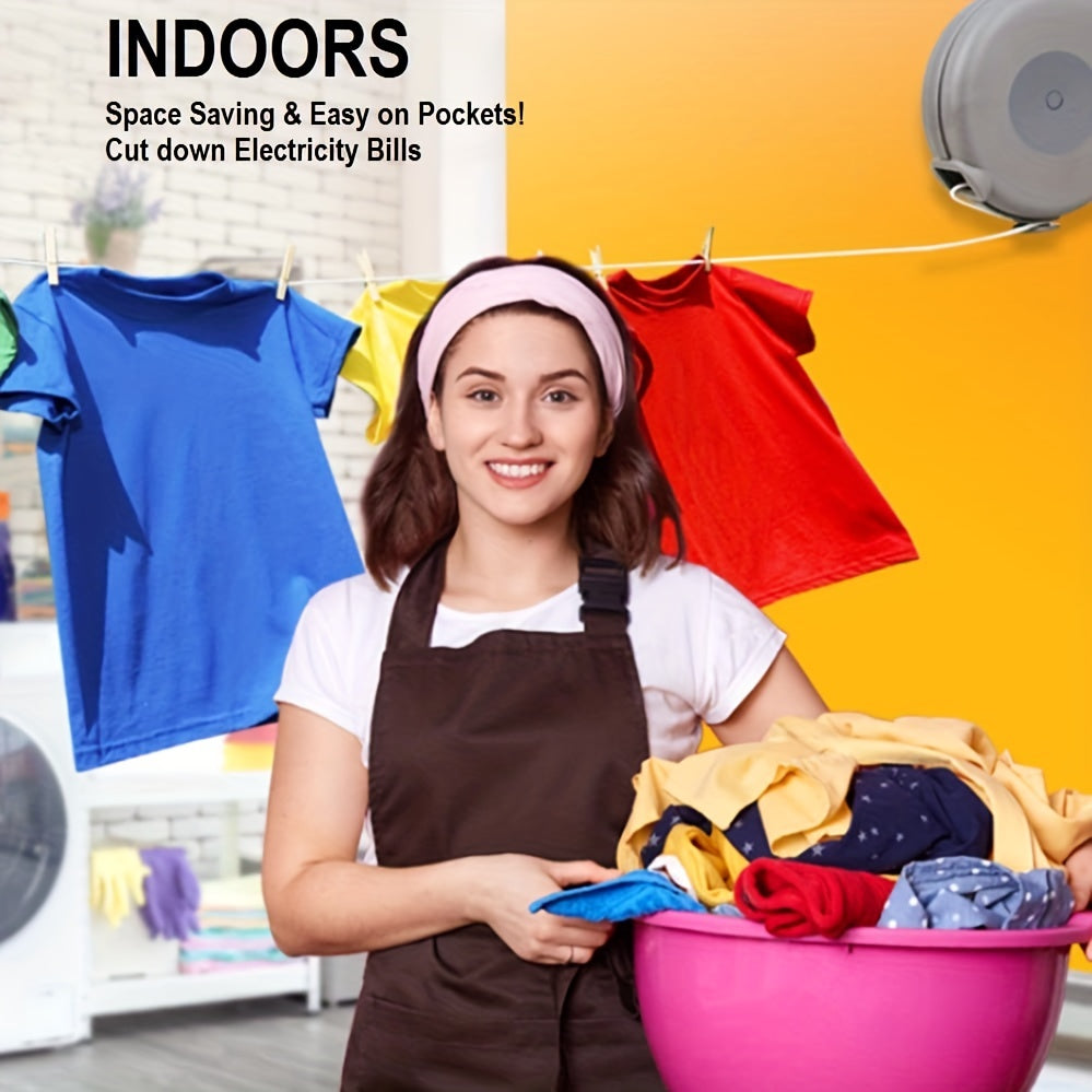 1pc Heavy Duty 40 Feet Retractable Clothesline - Indoor/Outdoor Wall Mounted Washing Line for Wet/Dry Laundry - Easy Installation - Grey