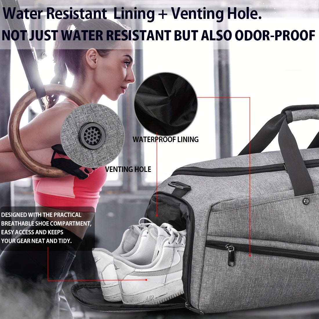 1pc Gym Fitness Bag, Large Capacity Sports Bag With Shoes Compartment, Waterproof Storage Bags For Travel, Workout And Daily Use