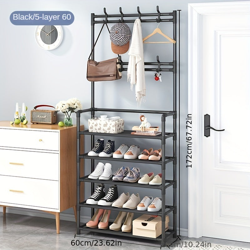 1pc, Coat Rack, Shoe Rack For Entryway, Shoe Organizer For Entryway Bench Hall Tree With Hooks For Bedroom, Rack Coat Combo, Hallway Shelf For Storage Shoes, Clothes, Coat, Hat, Bag, Umbrella, Home Accessories