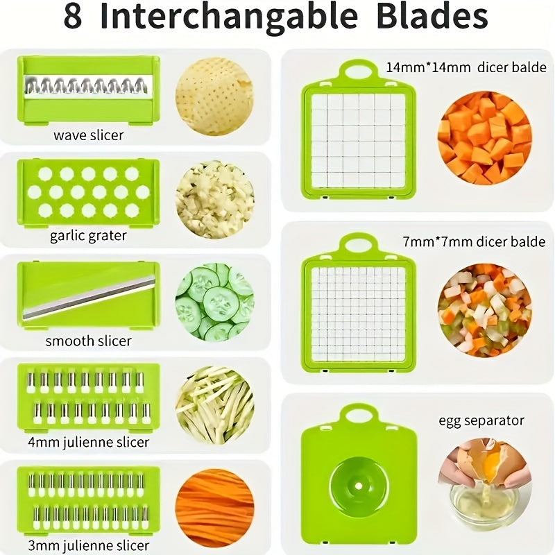 16 Pcs/Set, Vegetable Chopper, Multifunctional Fruit Slicer, Handle Food Grater, Vegetable Slicer, Cutter With Container, Onion Mincer Chopper With Multiple Interchangeable Blades, Household Potato Shredder, Kitchen Stuff, Kitchen Gadgets