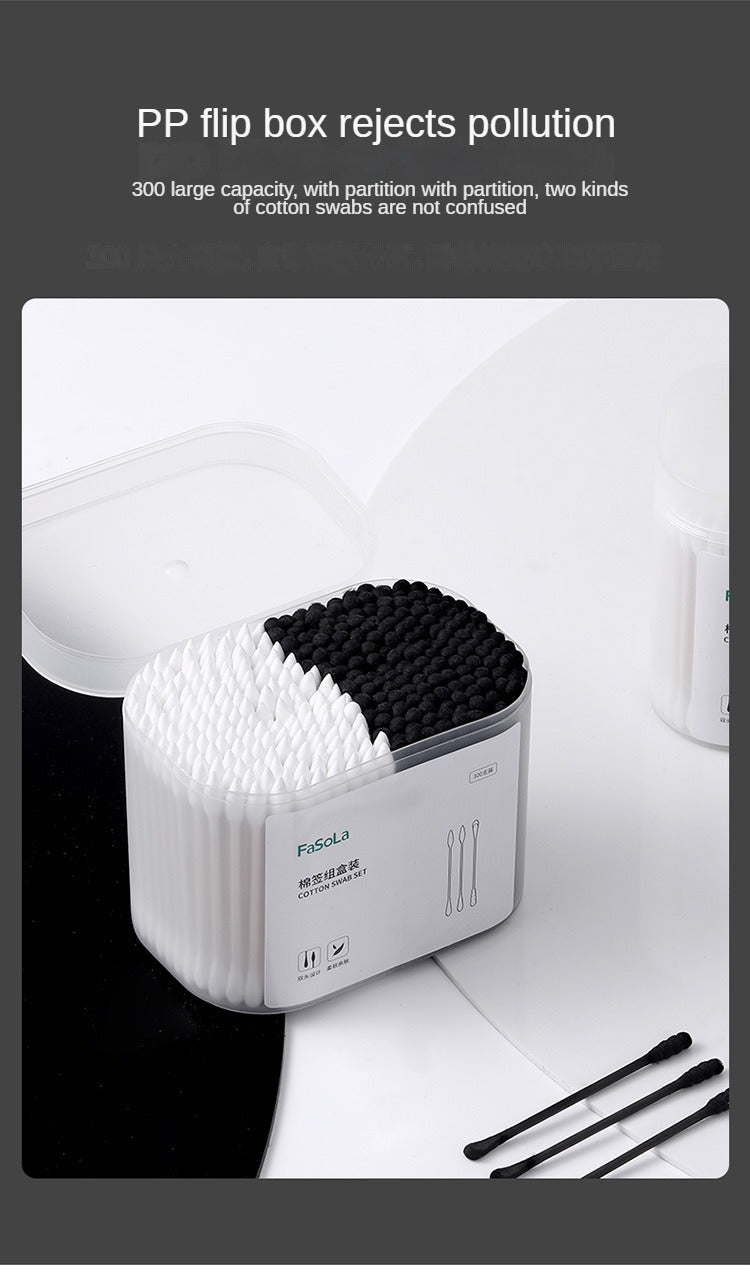 300pcs Natural Cotton Swabs With Storage Box