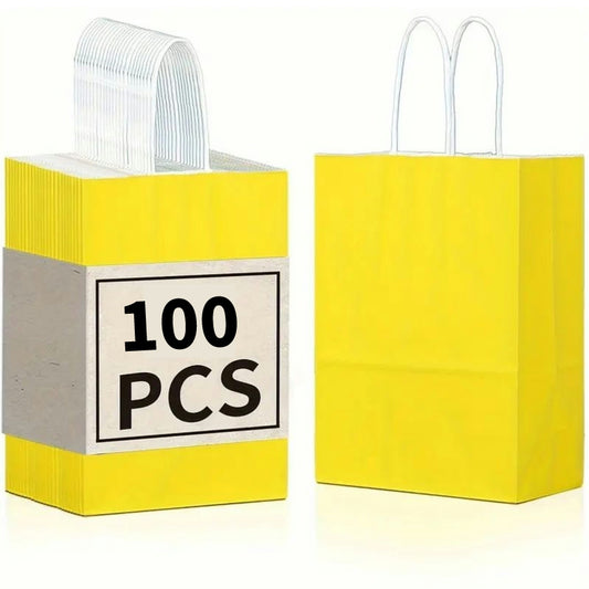 8/12/25/50/100pcs, Lively And Cute Lemon Yellow Gift Bags, Kraft Paper Handbags, More Suitable For Birthday Parties, Weddings, Graduation Ceremonies And Other Festivals And Celebrations, Small Business Supplies, Shopping Bag, Party Bag, Craft Tote Bag