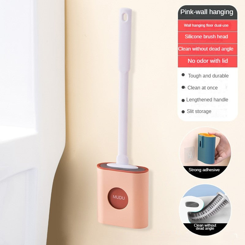 No Punch Wall Mounted Long Handle Silicone Toilet Brush