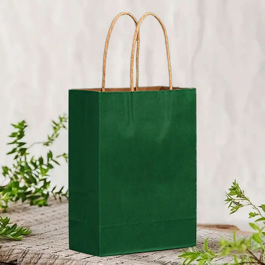 8/12/25/50/100pcs, Dark Green Portable Kraft Paper Bags, Practical Party Gift Bags, With Textured Colors, Suitable For Various Party Activities, Christmas, Halloween, Thanksgiving, St. Patrick's Day And Other Family Gatherings, Birthday Gift Bags