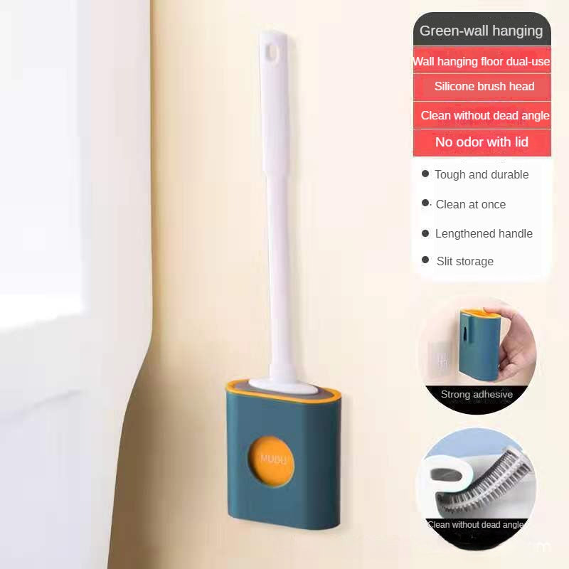 No Punch Wall Mounted Long Handle Silicone Toilet Brush