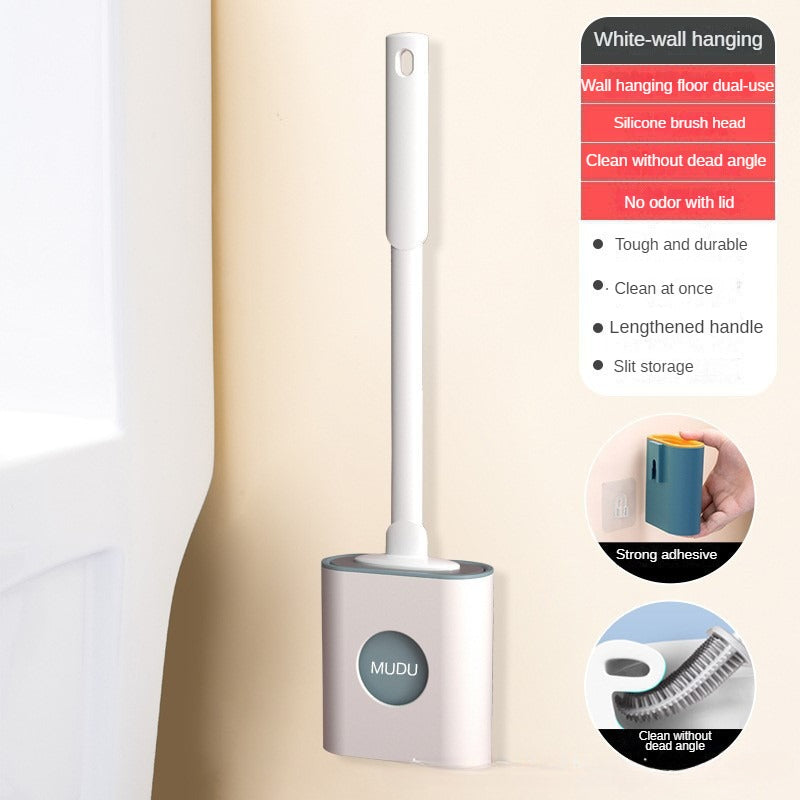 No Punch Wall Mounted Long Handle Silicone Toilet Brush