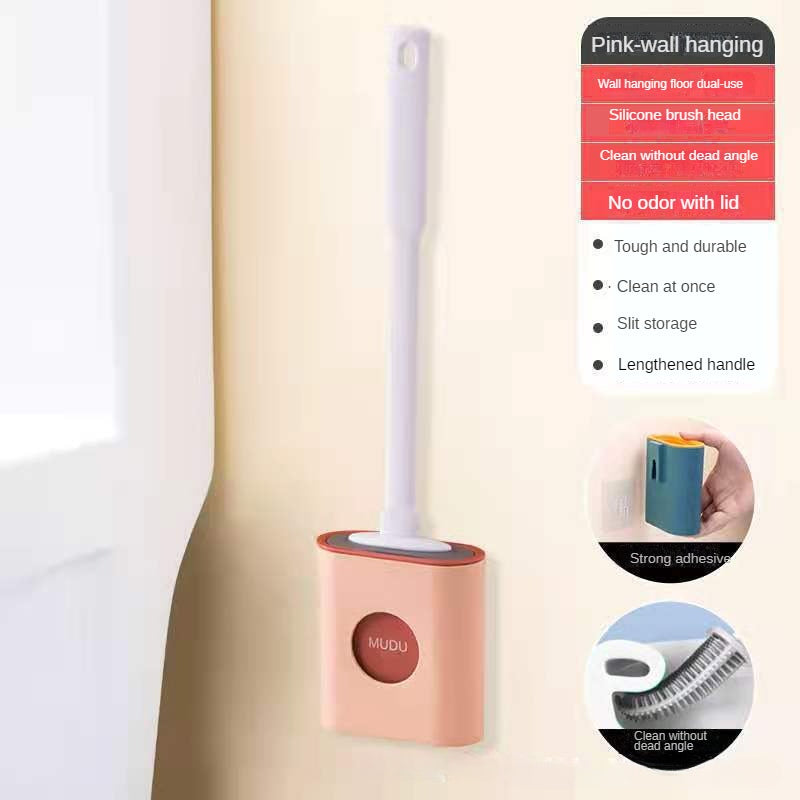 No Punch Wall Mounted Long Handle Silicone Toilet Brush