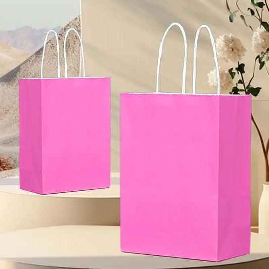 8/12/25/50/100pcs, Valentine's Day Gift Bags, Wedding Gift Bags, Fashionable And Vibrant Pink, Made Of Kraft Paper With Handles, 6.3*3.15*8.26 Inches, Suitable For Wedding And Birthday Gift Bags, And More Suitable For Various Holiday Party Gift Bags