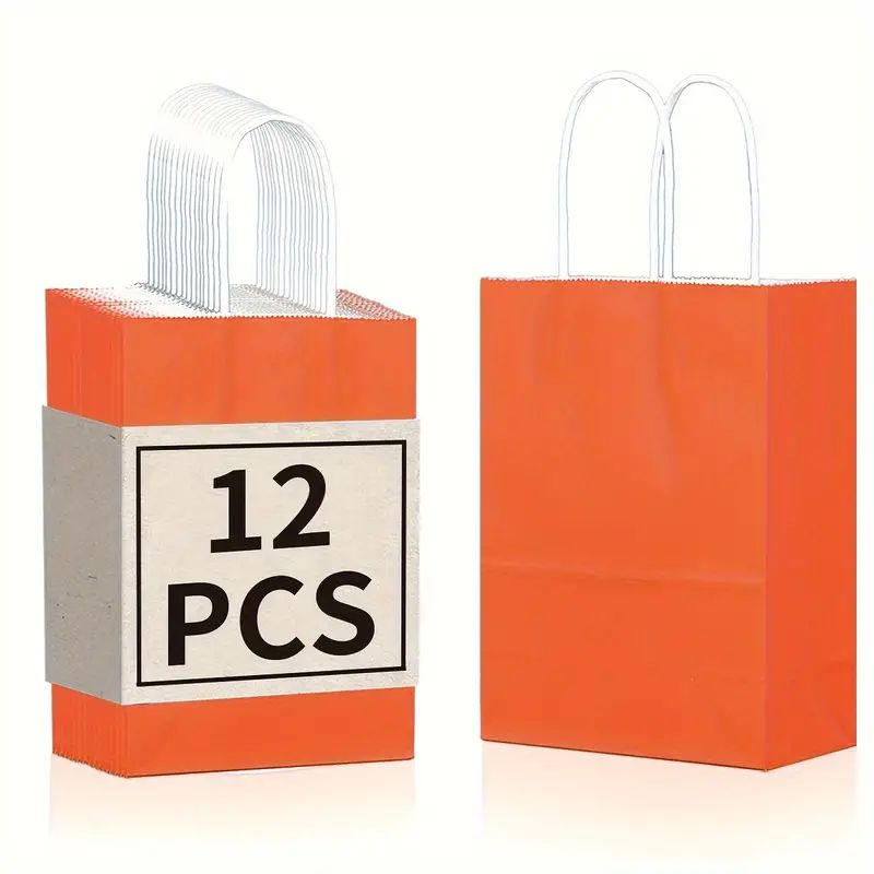 8/12/25/50/100 pcs, Lively And Vibrant Orange Gift Bags, Gift Bags More Suitable For Party Events, Kraft Paper Material With Tote, Wedding, Birthday, Festival Celebration, Bridal Shower, Small Business Supplies, Shopping Bag, Party Bag, Party Gift Bag