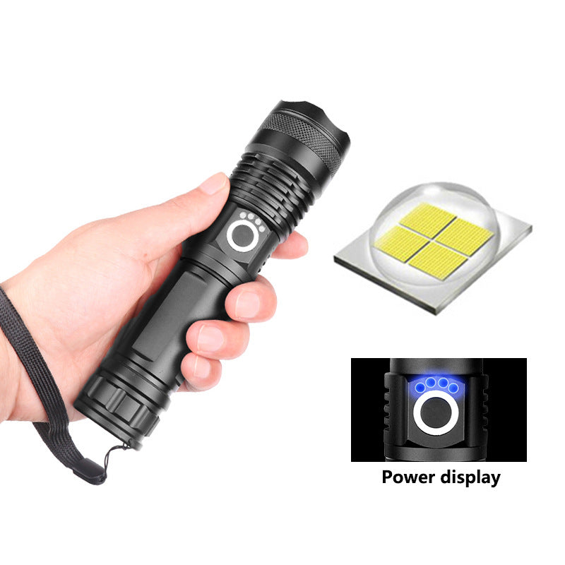 XHP50 Strong Light Flashlight Telescopic Zoom USB Charging Battery