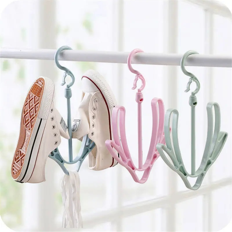 2pcs 360 Degree Rotation Shoe Drying Rack and Clothes Hanger Hook - Multi-functional Balcony Organizer for Quick Drying and Space Saving