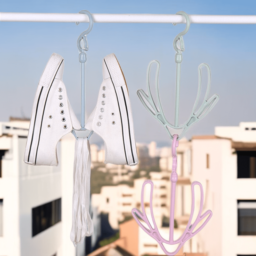 2pcs 360 Degree Rotation Shoe Drying Rack and Clothes Hanger Hook - Multi-functional Balcony Organizer for Quick Drying and Space Saving