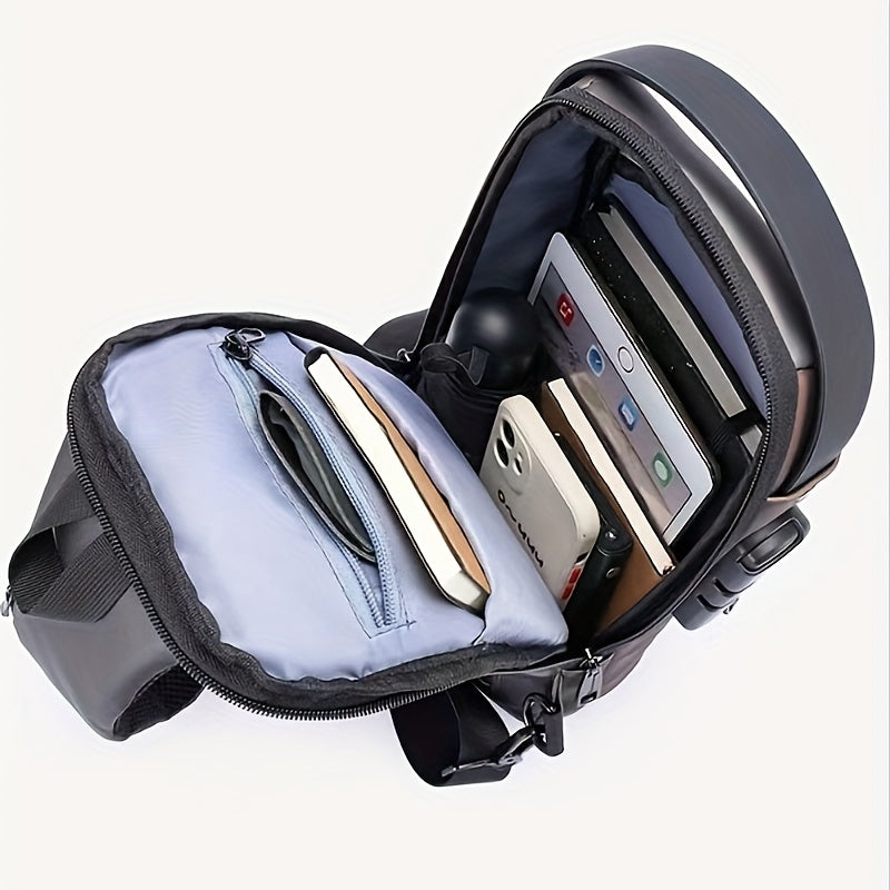 1pc New Password Lock Chest Bag, Travel Men's Multi Functional Leisure Going Out Motorcycle Large Capacity Backpack