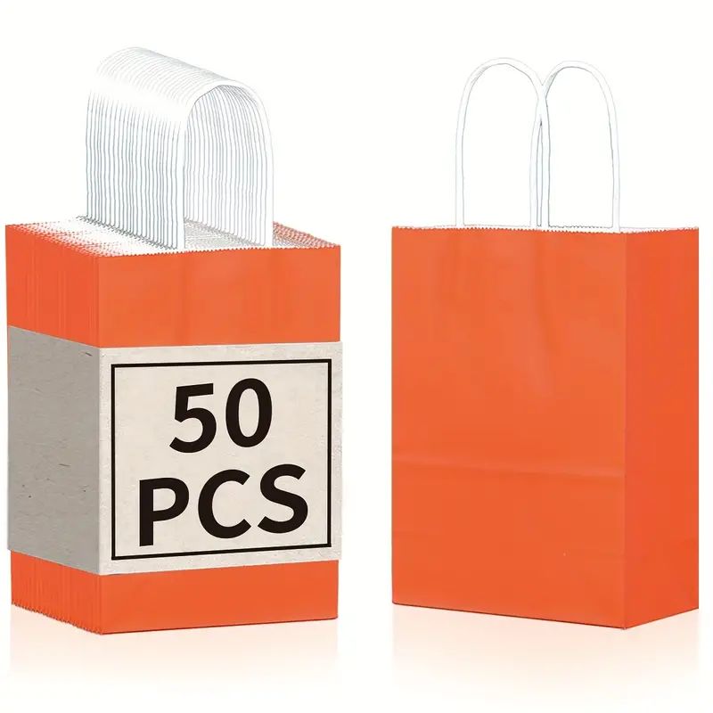 8/12/25/50/100 pcs, Lively And Vibrant Orange Gift Bags, Gift Bags More Suitable For Party Events, Kraft Paper Material With Tote, Wedding, Birthday, Festival Celebration, Bridal Shower, Small Business Supplies, Shopping Bag, Party Bag, Party Gift Bag