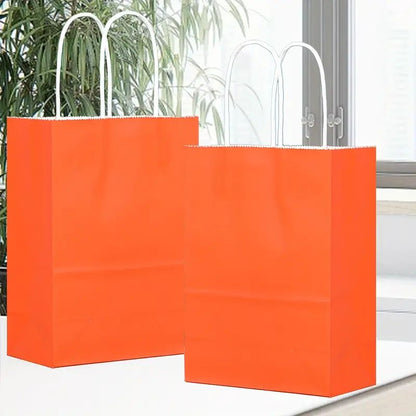 8/12/25/50/100 pcs, Lively And Vibrant Orange Gift Bags, Gift Bags More Suitable For Party Events, Kraft Paper Material With Tote, Wedding, Birthday, Festival Celebration, Bridal Shower, Small Business Supplies, Shopping Bag, Party Bag, Party Gift Bag