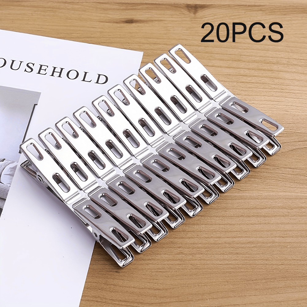 20pcs Stainless Steel Clothespins, Binder Clips, Heavy Duty Clothes Pins, Metal Clip Set, Metal Clothes Clips For Clothes Sock Food Sealing Photos