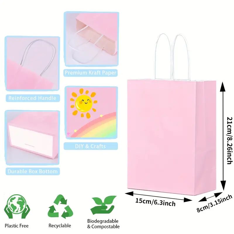 8/12/25/50pcs, Peach Pink Cute And Lively Handheld Paper Bags Gift Bags, Birthday Party Gift Bags, Wedding Gift Bags, Bride's Gift Giving Meeting, Suitable For Various Festival Party Celebrations, Small Business Supplies, Shopping Bag, Party Gift Bag
