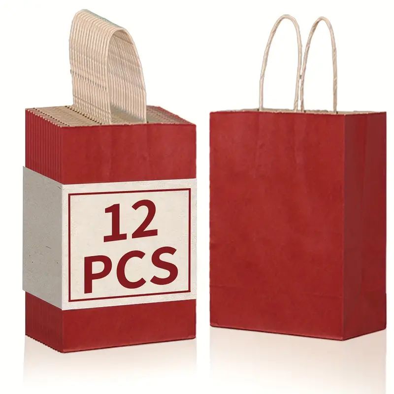 8/12/25/50/100pcs, Christmas New Year Halloween Wine Red Gift Bag, Kraft Paper Material With Tote, 6.3*3.15*8.26 Inches, Wedding Tote Bag, Birthday Gift Bag, More Suitable For Various Festival Party Gift Bags, Shopping Bag, Party Bag, Party Gift Bag