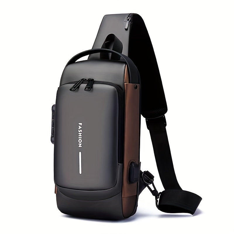 1pc New Password Lock Chest Bag, Travel Men's Multi Functional Leisure Going Out Motorcycle Large Capacity Backpack