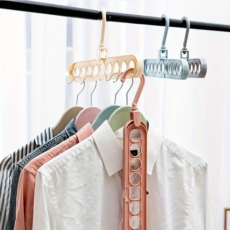 1pc Nine-hole Hanger, Multi-functional Household Clothes Hanger, Dormitory Folding Rotating Magic Drying Rack To Save Bedroom Storage Space, Random Color