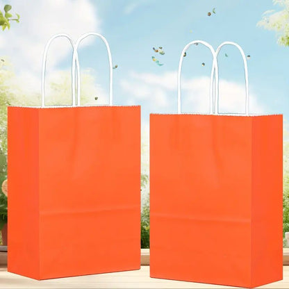 8/12/25/50/100 pcs, Lively And Vibrant Orange Gift Bags, Gift Bags More Suitable For Party Events, Kraft Paper Material With Tote, Wedding, Birthday, Festival Celebration, Bridal Shower, Small Business Supplies, Shopping Bag, Party Bag, Party Gift Bag