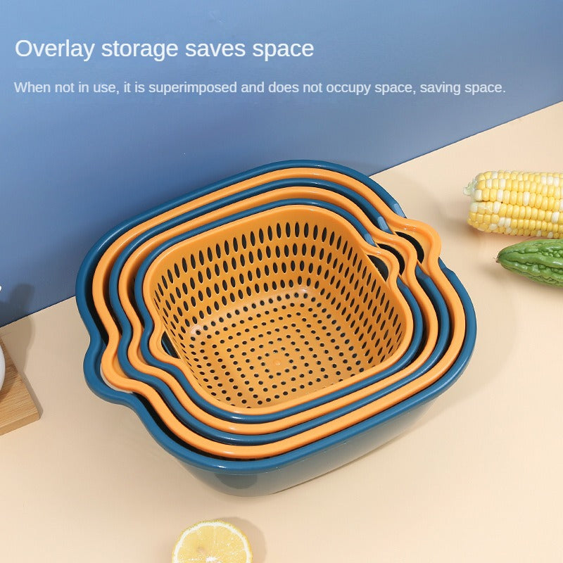 Home Kitchen Multifunctional Plastic Wash Basket Double Drainer Six-piece set
