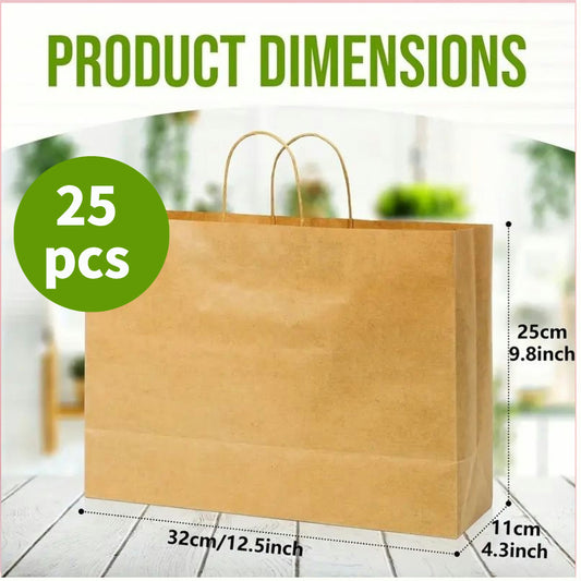 25 Packs, Large Brown Paper Bags With Handles Kraft Gift Bags Bulk, 12.5 * 4.3 * 9.8 Inch For Birthday Party Grocery Retail Shopping Business, Cheapest Items Available, Sale, Shopping Bag, Party Bag, Party Gift Bag, Craft Tote Bag