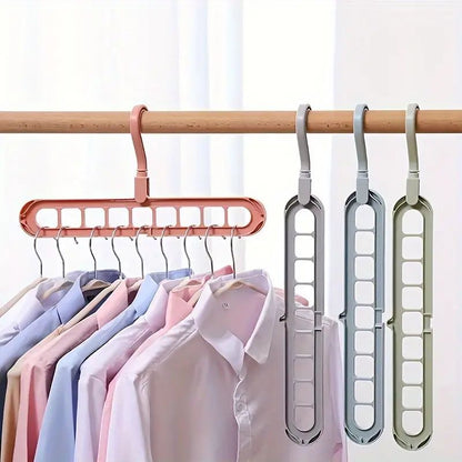 1pc Nine-hole Hanger, Multi-functional Household Clothes Hanger, Dormitory Folding Rotating Magic Drying Rack To Save Bedroom Storage Space, Random Color