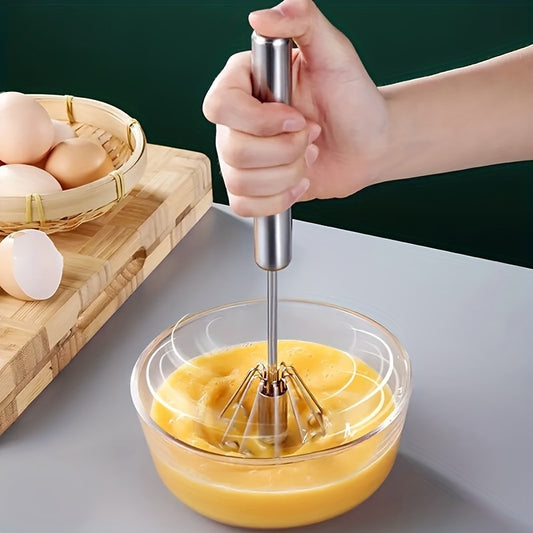 1pc, Stainless Steel Semi Automatic Egg Whisk - Kitchen Gadget for Blending, Whisking, Beating, and Stirring