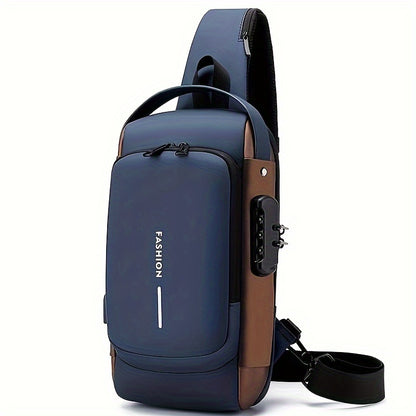 1pc New Password Lock Chest Bag, Travel Men's Multi Functional Leisure Going Out Motorcycle Large Capacity Backpack