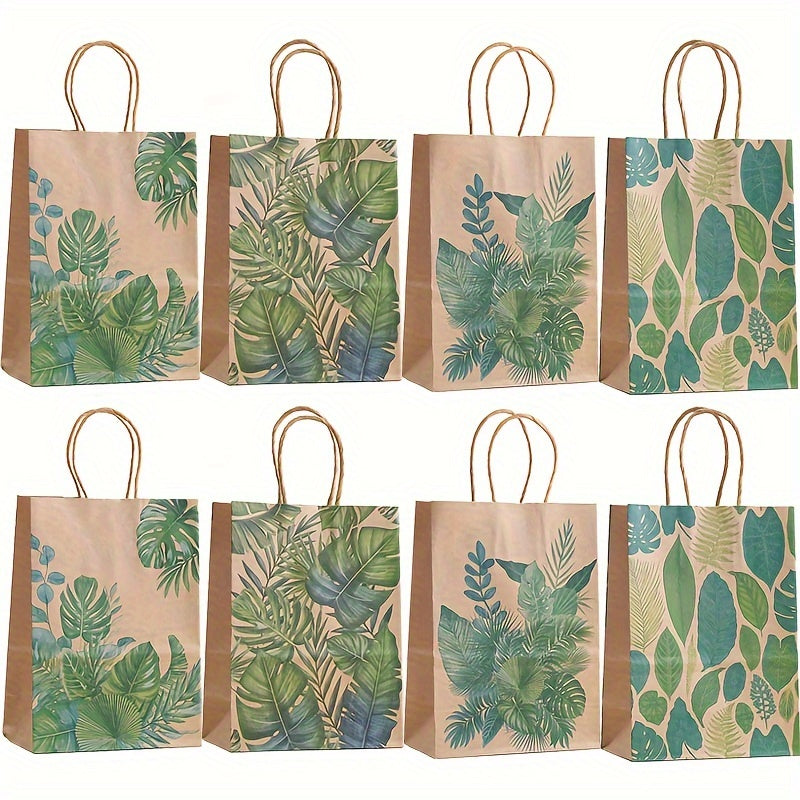 8/16/24pcs, Green Plant Printed Kraft Paper Bags Birthday Party Gift Packaging Bags Tote Bags Snacks Cookies Candy Paper Bags Shopping Bags In Shopping Malls, Small Business Supplies, Shopping Bag, Party Bag, Party Gift Bag, Craft Tote Bag