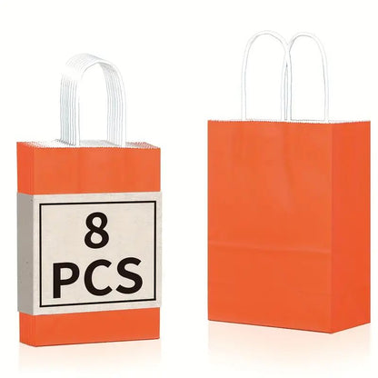 8/12/25/50/100 pcs, Lively And Vibrant Orange Gift Bags, Gift Bags More Suitable For Party Events, Kraft Paper Material With Tote, Wedding, Birthday, Festival Celebration, Bridal Shower, Small Business Supplies, Shopping Bag, Party Bag, Party Gift Bag