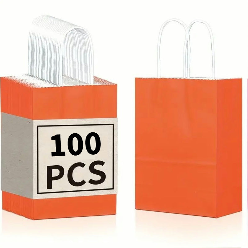 8/12/25/50/100 pcs, Lively And Vibrant Orange Gift Bags, Gift Bags More Suitable For Party Events, Kraft Paper Material With Tote, Wedding, Birthday, Festival Celebration, Bridal Shower, Small Business Supplies, Shopping Bag, Party Bag, Party Gift Bag