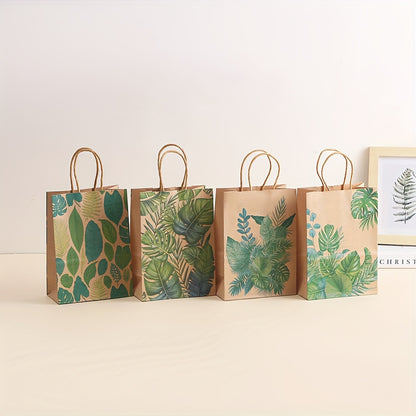 8/16/24pcs, Green Plant Printed Kraft Paper Bags Birthday Party Gift Packaging Bags Tote Bags Snacks Cookies Candy Paper Bags Shopping Bags In Shopping Malls, Small Business Supplies, Shopping Bag, Party Bag, Party Gift Bag, Craft Tote Bag