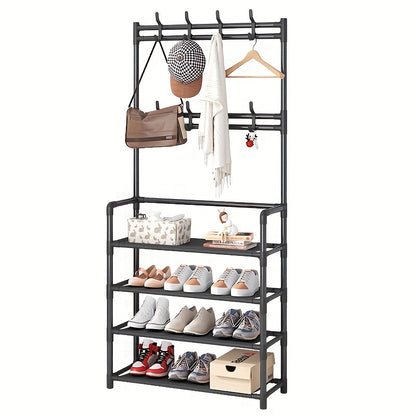 1pc, Coat Rack, Shoe Rack For Entryway, Shoe Organizer For Entryway Bench Hall Tree With Hooks For Bedroom, Rack Coat Combo, Hallway Shelf For Storage Shoes, Clothes, Coat, Hat, Bag, Umbrella, Home Accessories