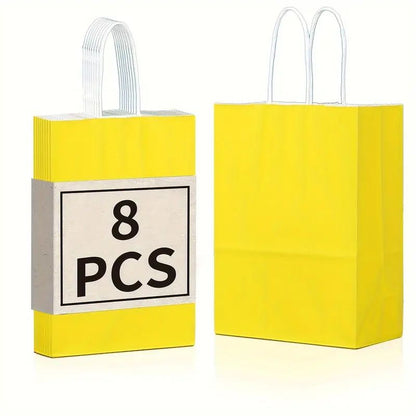 8/12/25/50/100pcs, Lively And Cute Lemon Yellow Gift Bags, Kraft Paper Handbags, More Suitable For Birthday Parties, Weddings, Graduation Ceremonies And Other Festivals And Celebrations, Small Business Supplies, Shopping Bag, Party Bag, Craft Tote Bag