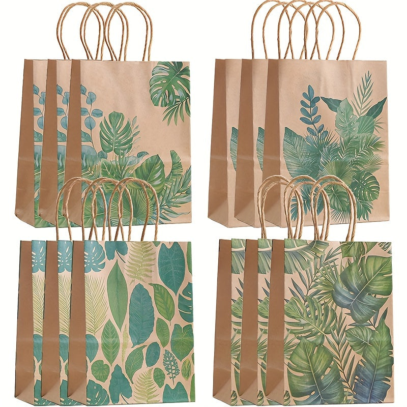 8/16/24pcs, Green Plant Printed Kraft Paper Bags Birthday Party Gift Packaging Bags Tote Bags Snacks Cookies Candy Paper Bags Shopping Bags In Shopping Malls, Small Business Supplies, Shopping Bag, Party Bag, Party Gift Bag, Craft Tote Bag