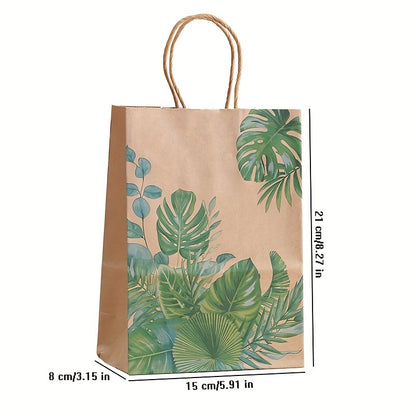 8/16/24pcs, Green Plant Printed Kraft Paper Bags Birthday Party Gift Packaging Bags Tote Bags Snacks Cookies Candy Paper Bags Shopping Bags In Shopping Malls, Small Business Supplies, Shopping Bag, Party Bag, Party Gift Bag, Craft Tote Bag