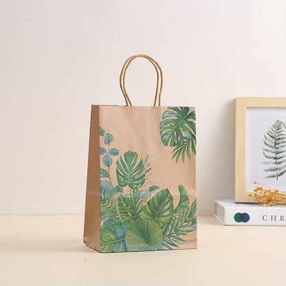 8/16/24pcs, Green Plant Printed Kraft Paper Bags Birthday Party Gift Packaging Bags Tote Bags Snacks Cookies Candy Paper Bags Shopping Bags In Shopping Malls, Small Business Supplies, Shopping Bag, Party Bag, Party Gift Bag, Craft Tote Bag