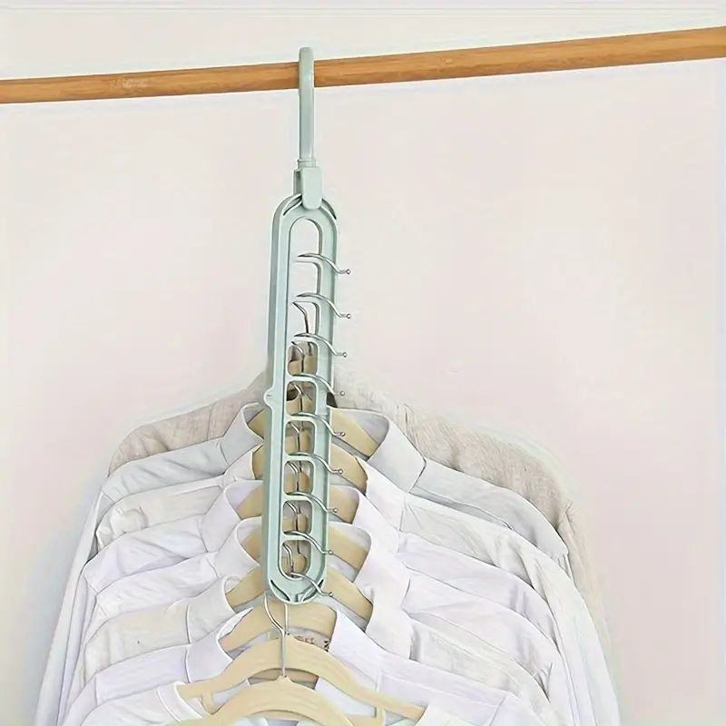 1pc Nine-hole Hanger, Multi-functional Household Clothes Hanger, Dormitory Folding Rotating Magic Drying Rack To Save Bedroom Storage Space, Random Color