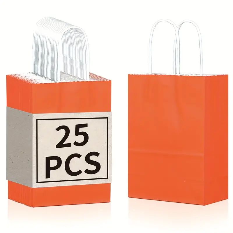 8/12/25/50/100 pcs, Lively And Vibrant Orange Gift Bags, Gift Bags More Suitable For Party Events, Kraft Paper Material With Tote, Wedding, Birthday, Festival Celebration, Bridal Shower, Small Business Supplies, Shopping Bag, Party Bag, Party Gift Bag