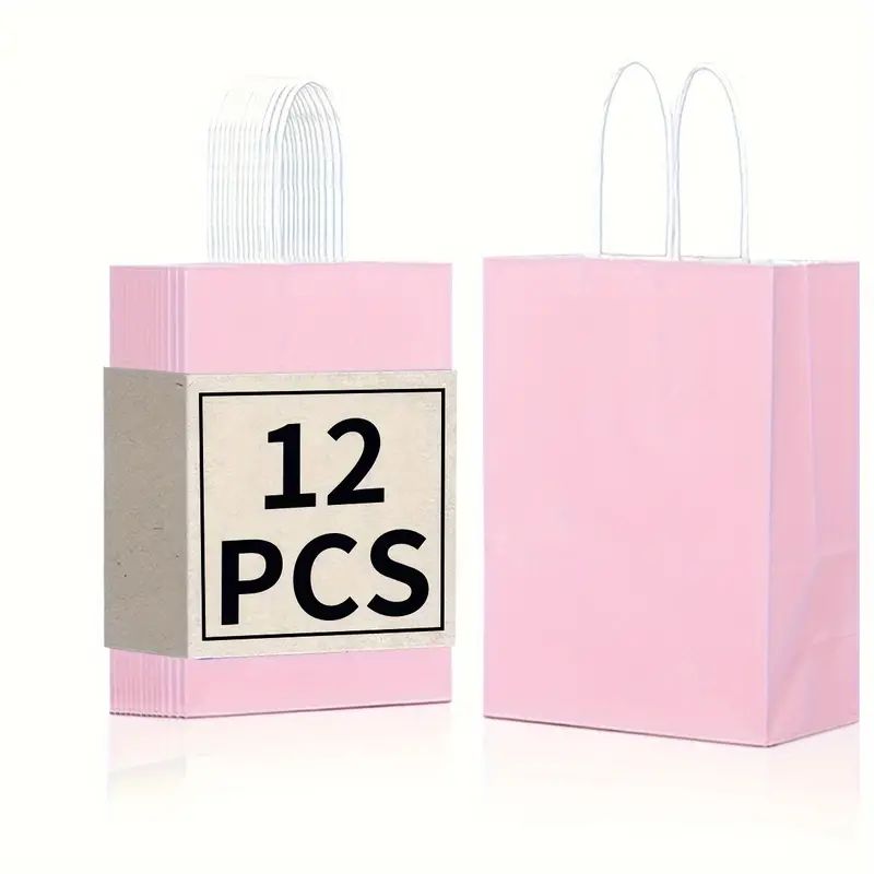 8/12/25/50pcs, Peach Pink Cute And Lively Handheld Paper Bags Gift Bags, Birthday Party Gift Bags, Wedding Gift Bags, Bride's Gift Giving Meeting, Suitable For Various Festival Party Celebrations, Small Business Supplies, Shopping Bag, Party Gift Bag