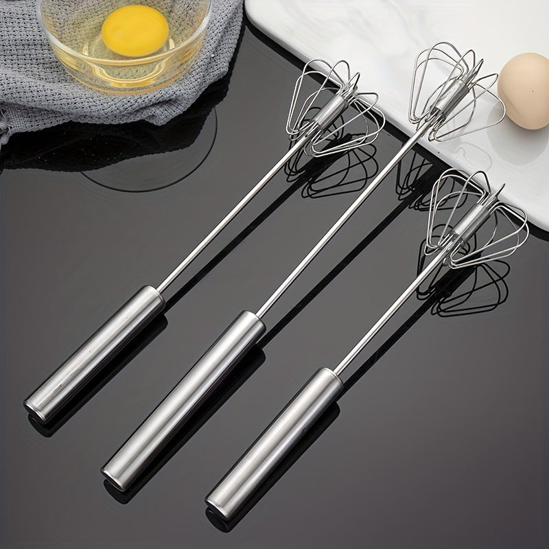 1pc, Stainless Steel Semi Automatic Egg Whisk - Kitchen Gadget for Blending, Whisking, Beating, and Stirring